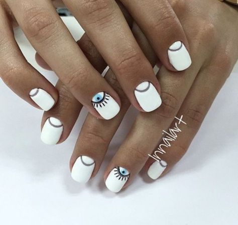 Evil Eye Nails, Nails 2018, Eye Nails, White Nail Designs, Minimalist Nails, Manicure E Pedicure, Nail Polishes, Nails Designs, Beauty Bar