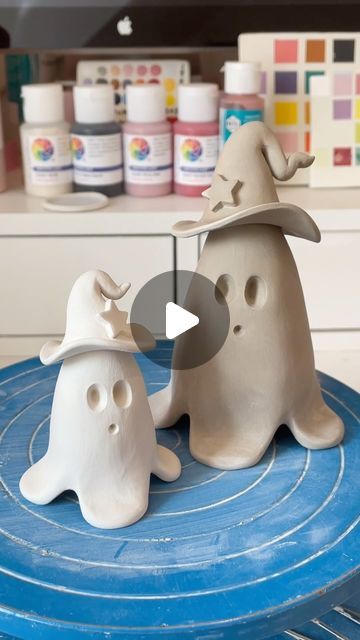 Beth ✨ on Instagram: "Every ghost needs it's own witches hat 👻🧙🏻‍♀️ #ghosts #halloween #clayghost #halloweendecor #clayartist #claysculpture #claylove #witch #codeorange #halloweendecor #homesense #marshalls #shopping #decor  #upcycledart #diygirl #sustainablecraft" Ghost Tutorial, Shopping Decor, Clay Ghost, Clay Classes, Ghosts Halloween, Ghost Diy, Witches Hat, Upcycled Art, Halloween Time