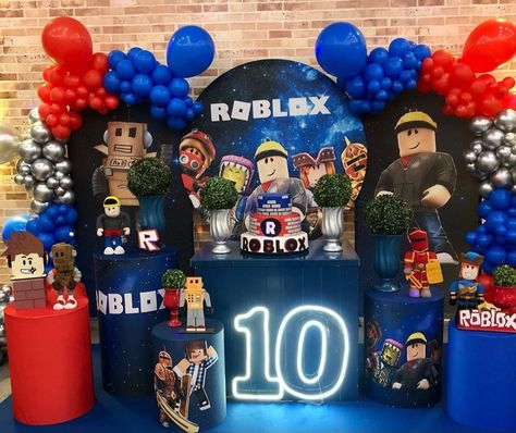 Roblox Bday Party Ideas, Roblox Birthday Party Ideas Decor, Roblox Decoration Ideas, Roblox Birthday Party Ideas For Boys, Roblox Themed Birthday Party, Roblox Party Decorations, Roblox Birthday Party Ideas, Roblox Decor, Roblox Birthday Cake