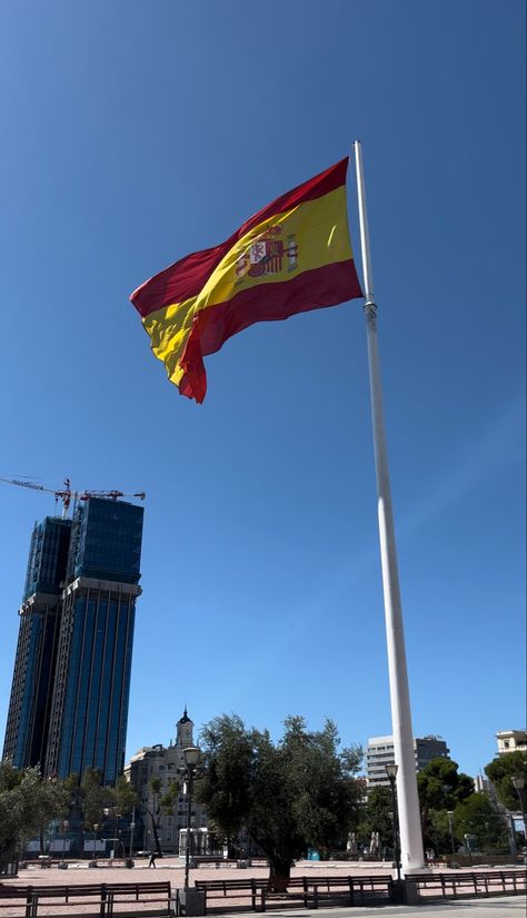 Madrid, spain, travel, flag Madrid Flag, Pinterest Moodboard, Madrid Spain Travel, Spanish Flag, Spanish Flags, Spain Flag, Spain Aesthetic, Flag Hanging, Man Standing