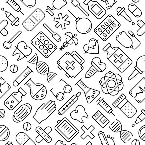 Medical Pattern Design, Medical Doodles, Doctor Doodle, Medical Pattern, Medical Vector, Medical Stethoscope, Hospital Icon, Celestial Elements, Font Creator