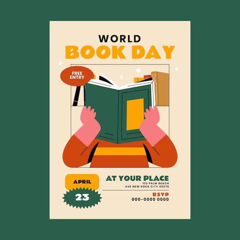 Free Vector | Flat illustration for world book day celebration Book Event Poster Design, Book Club Design, Book Club Poster, Celebration Illustration, Book Illustration Design, Retro Posters, World Book Day, Book Festival, Club Poster