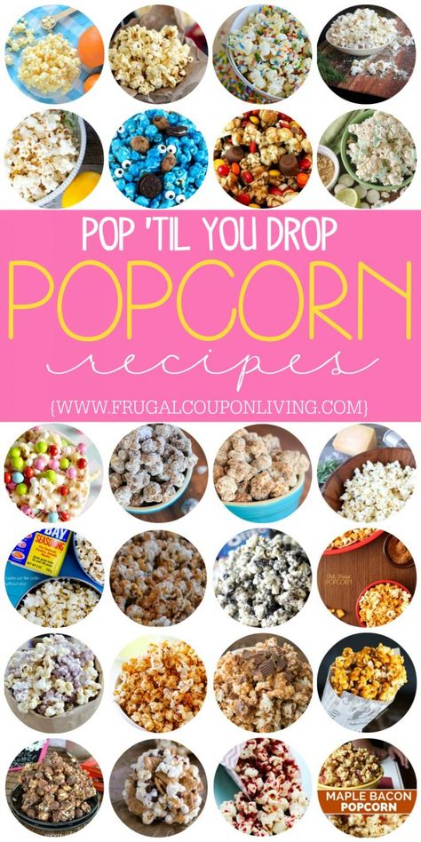 Pop until you drop with these fantastic and yummy popcorn recipes on Frugal Coupon Living. Sweet, Savory, Salty, and more. #popcorn #popcornrecipes #recipes #popcornideas #popcornrecipe #frugalcouponliving #candypopcorn #kettlecorn #kettlepopcorn #sweetandsalty Yummy Popcorn Recipes, Popcorn Seasoning Recipes, Gourmet Popcorn Recipes, Flavored Popcorn Recipes, Popcorn Recipes Sweet, Popcorn Recipes Easy, Popcorn Treats, Homemade Popcorn, Popcorn Recipe