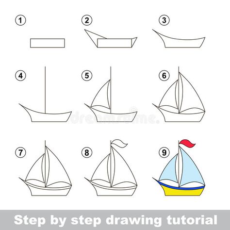 Step By Step Sketches, Beginner Drawing Lessons, Drawing Instructions, Boat Drawing, Pencil Drawings Of Animals, How To Draw Steps, Drawing Course, Watercolor Lessons, Step Kids