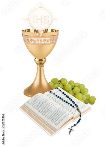 Stock Image: First holy communion Bible And Rosary, Jesus Love Images, Bride And Groom Silhouette, Maundy Thursday, Freebies By Mail, Christmas Topper, Christian Symbols, White Lily, Cup A