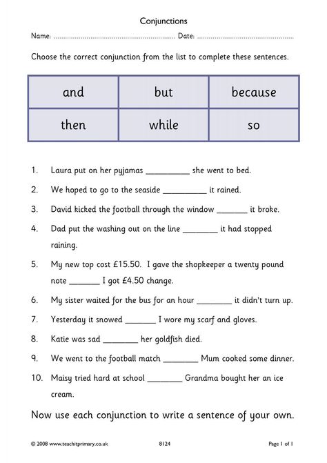 Conjunctions Worksheet, Education Worksheets, Spelling Homework, Subordinating Conjunctions, 6th Grade Worksheets, Coordinating Conjunctions, Wristband Template, Linking Words, Worksheets For Grade 3