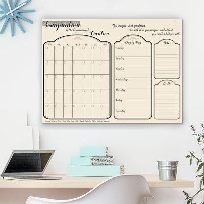 Rebrilliant 'Imagine' Monthly Dry Erase Board | Wayfair Home Organization Wall, Easy Bathroom Updates, Chalkboard Stand, Burlap Wall, Slate Wall, Household Binder, Calendar Board, Magnetic Chalkboard, Dry Erase Calendar