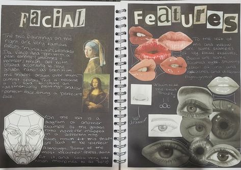 Facial Features Art Gcse Page, Facial Features Art Gcse, Collage Sketchbook, Photography Art Book, Art Coursework, Makeup Artist Portfolio, Photography Sketchbook, Media Magazine, Textiles Sketchbook