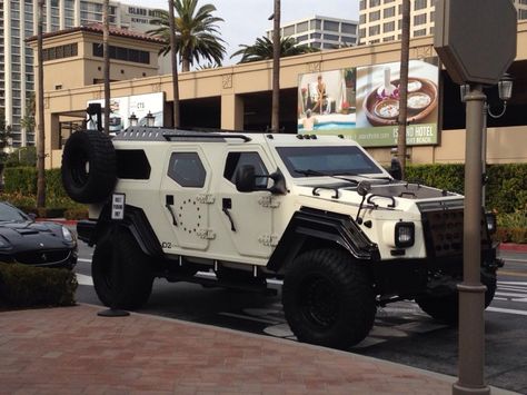 I thought I had seen every car till I saw this one pull up to valet! It's bullet proof! What is it? Bullet Proof Car, Apocalyptic Car, Survival Vehicle, Tactical Vehicle, Amazing Science Experiments, Special Forces Gear, Armored Car, Armored Vehicle, Luxury Cars Rolls Royce