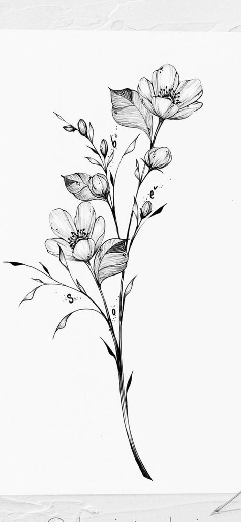 Fine Line Floral Vine Tattoo, Floral Background Tattoo Design, Flower Branches Tattoo, Tattoo Birds Flying Arm, Long Flowers Tattoo, Vines Flowers Tattoo, Apple Flowers Tattoo, Apple Blossom Branch Tattoo, Magnolia Vine Tattoo