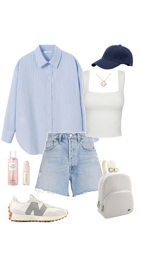 Summer outfit idea, inspiration, fashion, shirt, shorts, golden jewells, new balance #ad #sponsored  shirt - https://amzn.to/4di8Lzs top - https://amzn.to/4d8tQw8 shorts - https://amzn.to/446bOXh shoes - https://amzn.to/3Jr6qVd cap - https://amzn.to/3xIaUUx backpack - https://amzn.to/3WczK9l accessories - https://amzn.to/3xNclkR https://amzn.to/3xJaZYe https://amzn.to/4aKFziJ New Balance Ad, Oversized Outfit Summer, Leather Shorts Outfit, Long Sleeve Shirt Outfits, Outfits With Striped Shirts, Capsule Wardrobe Casual, Striped Tops, Long Sleeve Outfits, Oversized Outfit