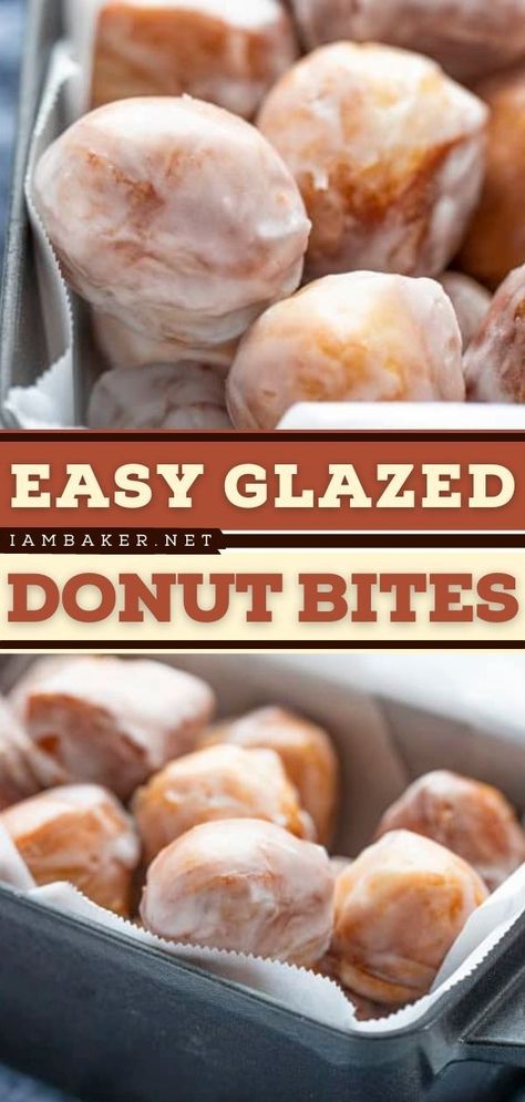 Doughnut Mold Recipes, Baked Glazed Donut Recipe, Easy Donut Holes Recipe, Canned Biscuit Donuts, Roll Desserts, Donut Bites, Homemade Glaze, Donut Hole Recipe, Doughnut Recipes