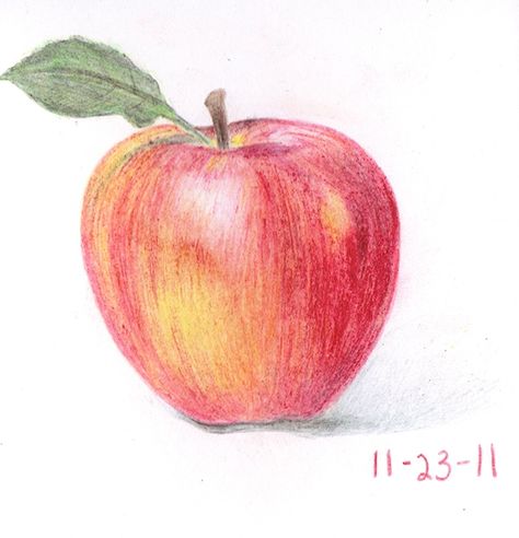 Apple color pencil Apple Pencil Drawing, Apple Sketch, Apple Drawing, Easy Pencil Drawings, Drawing Apple, Fruit Sketch, Color Pencil Sketch, Fruits Drawing, Pencil Drawing Tutorials