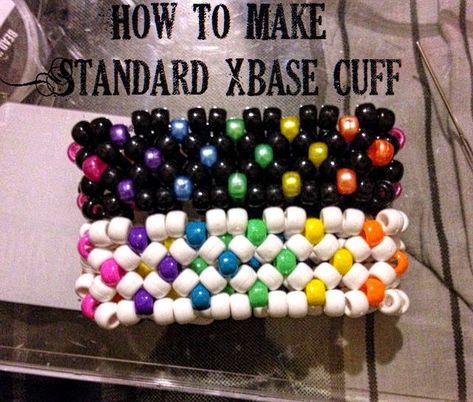 Looks like this tutorial is really tricky to access through my phone unless I pin it directly so here it is~  .//w//. Kandi X Base Tutorial, Mandala Kandi Cuff, Kandi Cuffs Tutorial, Candy Cuff Pattern, Kandi Bracelets Patterns, X Base Cuff, Kandi Cuff Tutorial, Kandi Tutorial, Rave Candy