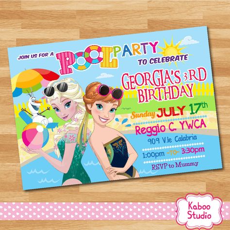 Frozen Pool Party, Summer Invite, Frozen Fever Birthday, Summer Birthday Invitations, Frozen Summer, Frozen Birthday Invitations, 3 Birthday, Pool Birthday, Frozen Fever