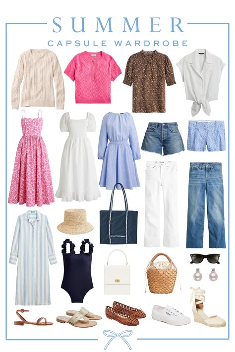 Preppy Mom Dress, Summer Dress Capsule Wardrobe, Spring Dress Outfits 2024, Hampton Summer Outfits, Hamptons Wardrobe, Summer Wardrobe 2024, Dressing Capsule, Colourful Capsule Wardrobe, Preppy Spring Outfits