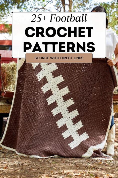 If you're looking for crochet football patterns, I've got you covered with 25+ free crochet patterns. From plushies and housewares to pillows and blankets, there's a football crochet pattern here for everyone. Crochet Football Blanket, Crochet Football Pattern, Feminine Crochet, Crochet Football, Football Blanket, Football Ideas, Lacy Crochet, Crochet Cardigans, Crochet Afghan Patterns Free