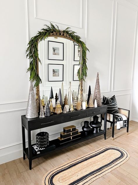 Christmas Tree Console Table, Black Entry Table Christmas Decor, Holiday Console Table Decor, Christmas Decor Entryway Table, Halloween Console Table Decor, Console Table Christmas Decor, Christmas Console Table Decor, Bedroom Halloween Decor, Console Table Dining Room