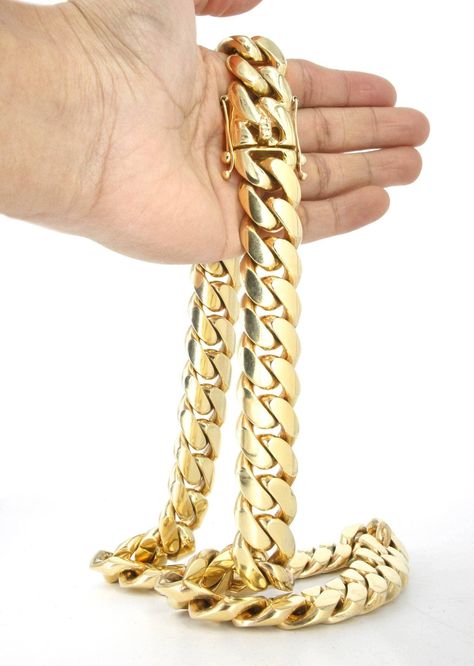 Ladies Heavy Solid Miami Cuban Link Chain | 10K & 14K Yellow Gold. This chain is fully customizable, so you can pick your length, width & Karat above. Once you selected your options, you can see the adjusted gram weight above the price. -100% REAL GOLD -LIFETIME WARRANTY -LIFETIME MAINTENANCE -LIFETIME UPGRADE -15 DAY MONEY BACK GUARANTEE -FREE SHIPPING -FINANCING AVAILABLE Xo Jewelry, Gold Earrings For Men, Real Gold Chains, Mens Diamond Bracelet, Miami Cuban Link Chain, Gold Watches Women, Silver Chain For Men, Miami Cuban Link, Cuban Link Chain Necklaces