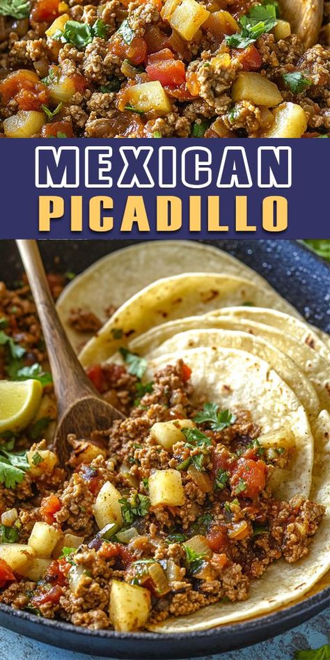 😉Discover the authentic flavors of Mexican Picadillo, a delicious and comforting dish made with ground beef, potatoes, carrots, peas, and a blend of savory spices. 👨‍🍳 Pro Tip: For extra depth of flavor, add a touch of cinnamon or raisins! 🔥 Try it now and share with friends for a taste of Mexico at home! Don’t forget to save this recipe for later! #MexicanPicadillo #MexicanRecipes #ComfortFood #FamilyDinner #EasyWeeknightMeals #GroundBeefRecipes #Tacos #RecipeOfTheDay #EasyRecipes 🍴 Ground Beef And Potato Recipes Mexican, Piccadilly Con Papas, Mexican Beef And Rice Soup, Mexican Food Recipes With Ground Beef, Mexican Easy Dinner Recipes, Picadillo Recipe Mexican Authentic, Mexican Picadillo Recipe Ground Beef, Easy Mexican Dishes Authentic, Picadillo Recipe Mexican