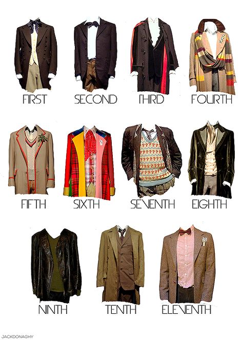 the Doctors Doctor Who Outfits, Doctor Who Costumes, Doctor Who Cosplay, Doctor Outfit, Geek Life, Wibbly Wobbly Timey Wimey Stuff, Time Lords, Nerd Alert, Crash Course