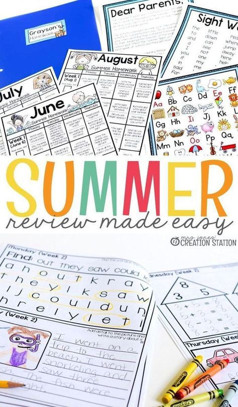 Need a way for students to review what they've learned during their summer break? Try these packets from @elissajones that take less than 5 minutes a day. #summerslideprevention #summerslide #summerlearning #summeractivities #preventingsummerslide #summerslidepreventionteachers Kindergarten Review, Summer Lesson Plans, Summer Review Packet, Summer Learning Activities, Summer Homework, Summer Packet, Summer Kindergarten, Summer Review, Holiday Homework