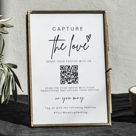 $11 | Wedding Capture The Love | Photo Sharing QR Code - capture the love qr code, capture the love wedding sign, capture the love wedding photo, wedding photo sharing, qr code, capture the love, help us capture the love, wedding qr code, capture the love hashtag sign, share the love Please Take Photos Wedding Sign, Wedding Reception Sign In Table, Photo Signs For Wedding, Qr Code Poster, Wedding Day Signs, Love Qr Code, Wedding Table Assignments, Wedding Qr Code, Minimalist Calligraphy