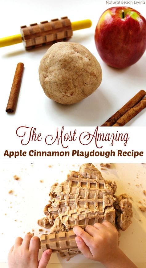 Cinnamon Playdough Recipe, Cinnamon Playdough, Cinnamon Play Dough, Scented Play Dough, Apple Preschool, Apple Unit, Apple Activities, No Cook, Playdough Recipe