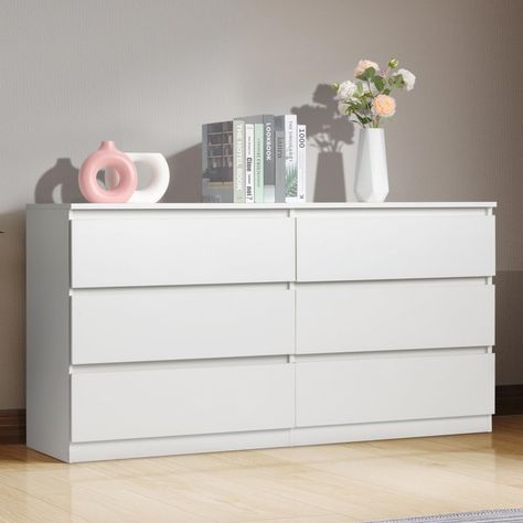 PRICES MAY VARY. Modern Design Bedroom Dressers - Wooden 6 drawer dressers for bedroom feature a sleek and contemporary white finish and wood cut-out handles, easily adapted to any modern bedroom decor. Ample Storage Modern Dresser - With 6 spacious deep drawers, this wood dressers for bedroom provides plenty of room to store your clothes or accessories. Meet your daily storage needs Durable Large Dresser for Bedroom - Crafted with high-quality particle board, this bedroom wood dresser is built Bed Frame And Dresser Set, Shelves Over Dresser, White Dresser Bedroom Decor, Dresser Preppy, Desk And Dresser Combo, Kids Room Dresser, Bedroom White Dresser, Malm Dresser Decor, Aesthetic Dresser