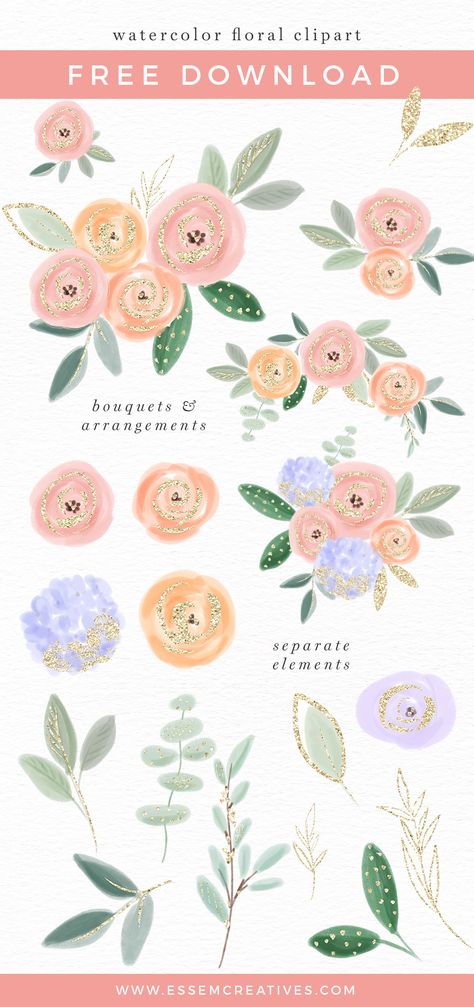 Watercolor Clipart Free, Flower Clipart Printables, Watercolor Borders, Watercolor Flowers Clipart, Free Watercolor Flowers, Watercolor Flower Illustration, Loose Watercolor Flowers, Border Background, Decor Logo