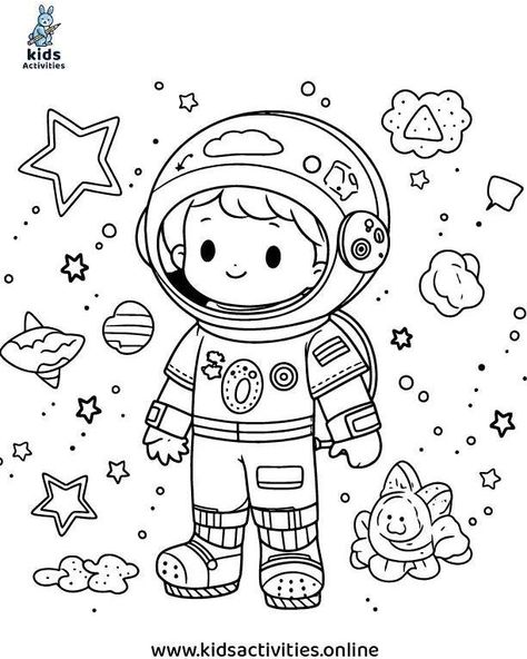 Space Coloring Sheet, Astronaut Craft, Astronaut Coloring, Outer Space Drawing, Space Theme Preschool, Planet Coloring Pages, Free Kindergarten Printables, Imagination Drawing, Astronaut Drawing