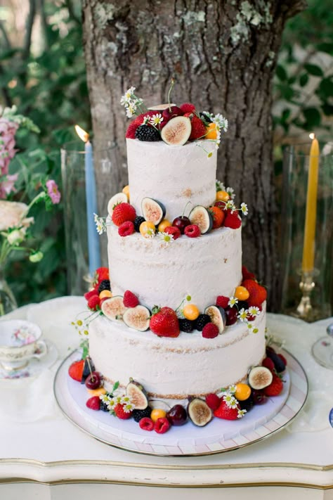 wedding cake with fruit Wedding Cake With Fruit Decoration, Wedding Cake Decorated With Fruit, Wedding Fruit Cake Recipe, Marzipan Wedding Cake, Wedding Cake Fruit Decorations, Summer Wedding Cake Designs, Wedding Cakes With Fruit, Raspberry Wedding Cake, Summer Wedding Cake Ideas