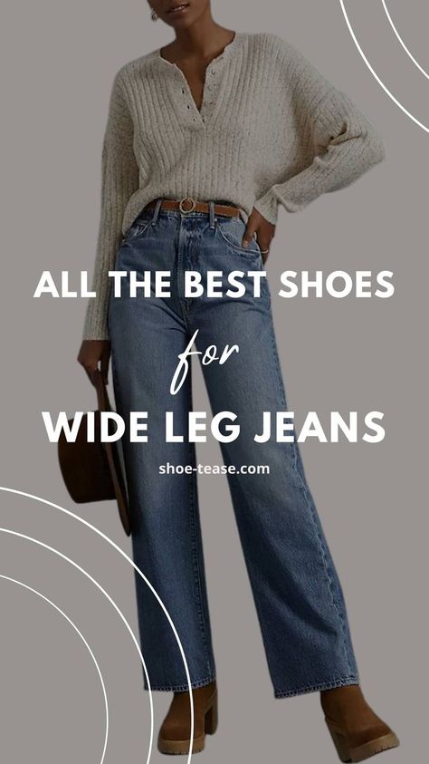 They may have once been skin-tight, but the women's jeans trend has shifted! With this much more comfortable style, here are all the best shoes for wide leg jeans. Shoes For Wide Leg Jeans, Wide Leg Jeans For Fall, Wide Leg Jean Outfits, Wide Leg Jeans Winter, How To Wear Wide Leg Jeans, Wide Leg Jeans Shoes, Wide Leg Jeans Outfits, Jeans For Fall, What Shoes To Wear