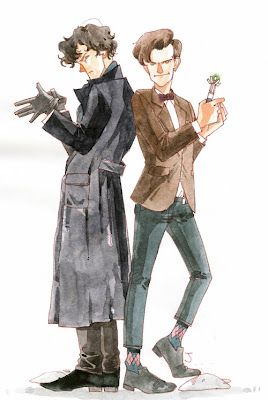 Doctor Who Fan Art, Sherlock Fanart, Doctor Who Art, 11th Doctor, Eleventh Doctor, Fandom Crossover, Wibbly Wobbly Timey Wimey Stuff, Johnlock, Timey Wimey Stuff