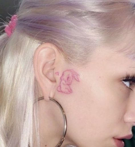 Light Pink Tattoo, Bunny Tattoo Small, Pink Tattoo Ink, Face Tats, Girl Face Tattoo, Pink Tattoo, Bunny Tattoos, Cute Little Tattoos, Red Ink Tattoos