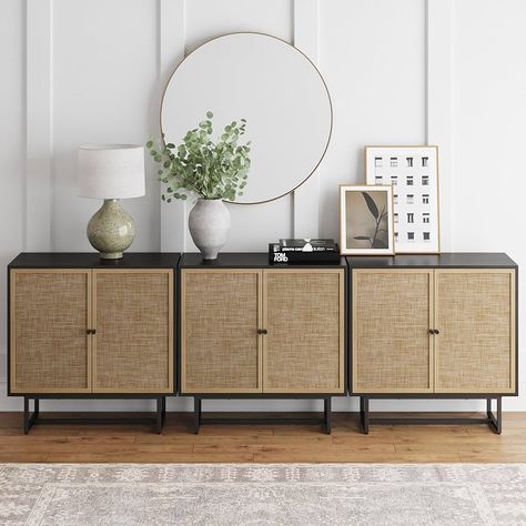 Amazon.com - Nathan James Accent Storage Boho Modern Free Standing Buffet Sideboard Cabinet for Hallway, Entryway, Dining Living Room, Set of 3 Console Table, Andrew - Light Oak/Matte Black - Buffets & Sideboards Large Console Table, Nathan James, Modern Buffet, Sideboard Storage Cabinet, Accent Chests And Cabinets, Buffet Sideboard, Oak Laminate, Hallway Entryway, Dining Living Room