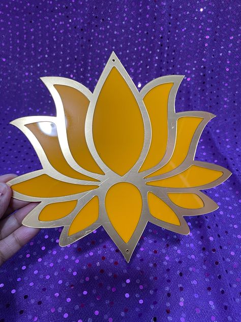 "Width-8\" Height-7\" * For any Questions/Queries Plz WhatsApp 224-542-0960 * All Items Ships From Dublin California" Diy Diwali Decorations How To Make, Lotus Cutout, Indian Decor Diy, Dublin California, Flamingo Topper, Yellow Lotus, Diy Crafts Love, Backdrop Decor, Diy Diwali Decorations