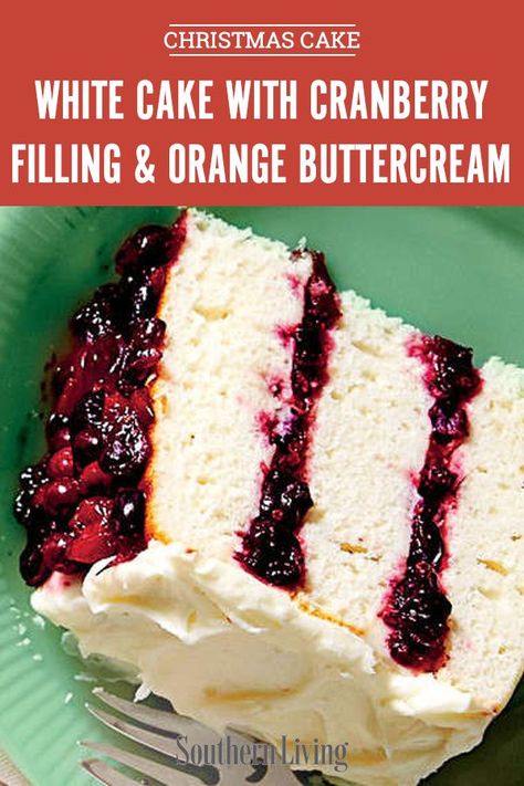 White Cake With Cranberry Filling, Flavored Buttercream, Cranberry Filling, Simple White Cake, Buttercream Recipes, Cranberry Christmas Cake, Chocolate Brownie Cake, Orange Buttercream, Cranberry Cake