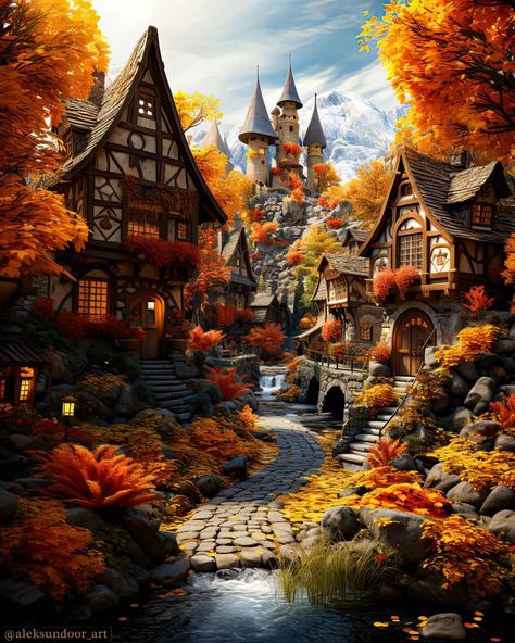 Fantasy Setting Village, Autumn Gardening, Fantasy Village, Birds Singing, Beautiful Flower Drawings, Rainy Morning, Underwater Art, Wallpaper Earth, Fantasy Homes