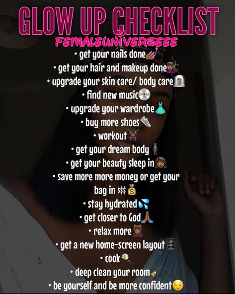 Glow Up Tips Black Women, Baddie Must Haves, Glowup Checklist, Glow Up Checklist, Pampering Routine, Social Life Hacks, How To Shade, Beauty Routine Tips, Baddie Tips