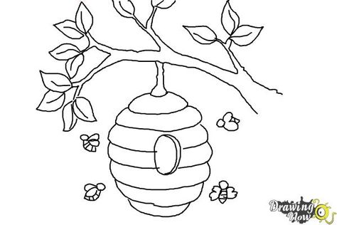 How to Draw a Beehive - Step 9 Bees Nest Drawing, Bee Hive Coloring Page, Bee Hive Coloring Pages Free Printable, How To Draw Bees, Beehive Drawing Simple, How To Draw A Bee, Hive Drawing, Draw Bee, Beehive Drawing