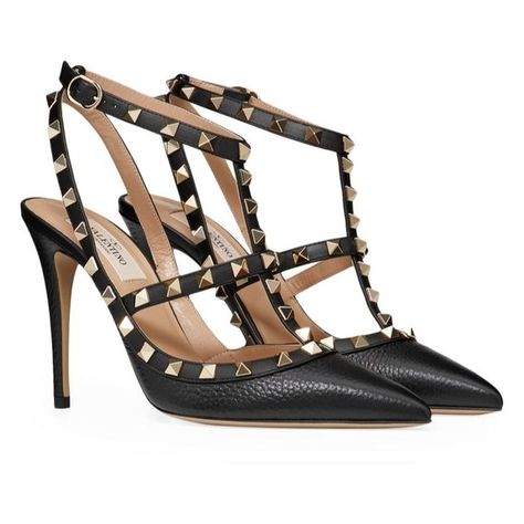 Stud Heels, Studded Heels, Ankle Strap Pumps, Heels Black, Strap Heels, Black Heels, Valentino Garavani, Elk, Calf Skin