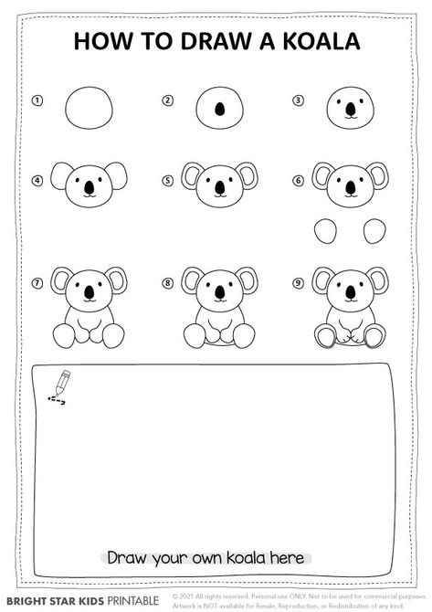 How To Draw A Koala, Koala Drawing Easy, Koala Activities, Koala Craft For Kids, Koala Crafts, Draw A Koala, Koala Printable, Koala Craft, Koala Drawing