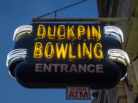 Duckpin Bowling Duckpin Bowling, Retro Bowling Alley Aesthetic, Neon Bowling Alley, Old Bowling Alley, Private Bowling Alley, Retro Bowling Alley, Bowling Quotes, Fun Bowling, Beer Label Design