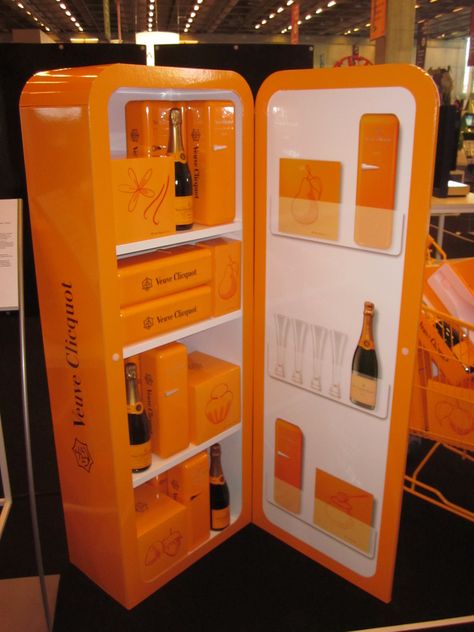 Veuve Cliquot fridge display Fridge Display, Veuve Cliquot, Orange Party, Champagne Bar, Champagne Party, Veuve Clicquot, Exhibition Stand Design, Polo Classic, Event Branding