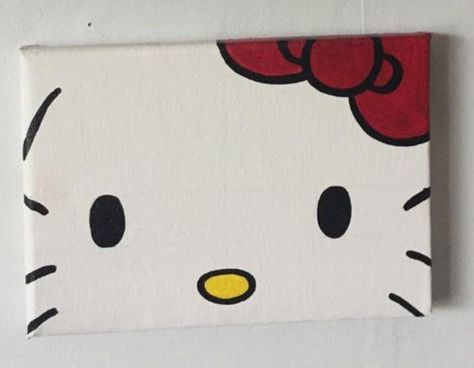 Hello Kitty Drawing Canvas, Happy Face Painting Canvas, Cute Paintings Hello Kitty, Easy Sanrio Paintings, Easy Painting Ideas On Canvas Hello Kitty, Mini Canvas Art Hello Kitty, Kawaii Paintings On Canvas Easy, Coquette Painting Ideas On Canvas Easy, Hello Kitty Painting Canvases Easy