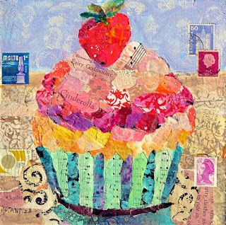 Nancy Standlee Art Blog: Cinderella's Cupcake 12089, a torn painted paper collage painting and Published in Painting with Mixed Media by Texas Artist Nancy Standlee Life Flower, Cupcake Art, Paper Collage Art, Texas Artist, Hur Man Målar, Middle School Art, Painted Paper, Elementary Art, Pics Art