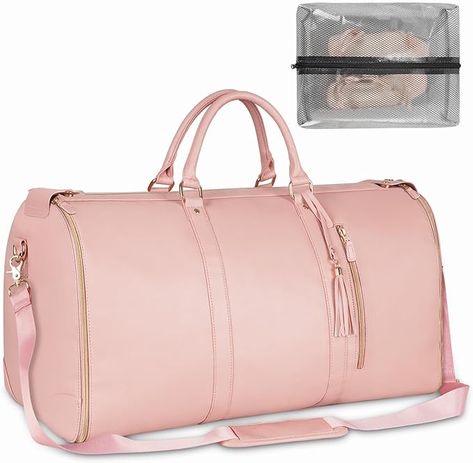 Ytonet Carry On Garment Bag, Large PU Leather Duffle Bag for Women, Waterproof Garment Bags for Travel with Shoe Pouch, 2 in 1 Hanging Suitcase Suit Travel Bags, Gifts for Women, Pink Garment Duffle Bag, Leather Garment Bag, Suit Bag, Leather Duffle Bag, Great Gifts For Women, Leather Duffle, Duffel Bag Travel, Garment Bag, Garment Bags