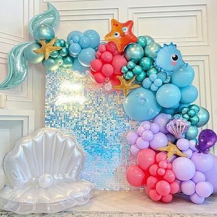 QYCX Marine Animal Balloon Garland Mermaid Tail Balloons Arch Kit Blue Balloon Garland Marine Animal Balloons Mermaid Tail Seashell Balloon for Girl Mermaid Summer Marine Animal Party Decorations, Balloons - Amazon Canada Seashell Balloon, Ocean Themed Birthday Party, Octopus Ocean, Shimmer Wall Backdrop, Mermaid Pool Parties, Mermaid Summer, Animal Balloons, Ocean Theme Birthday, Mermaid Balloons