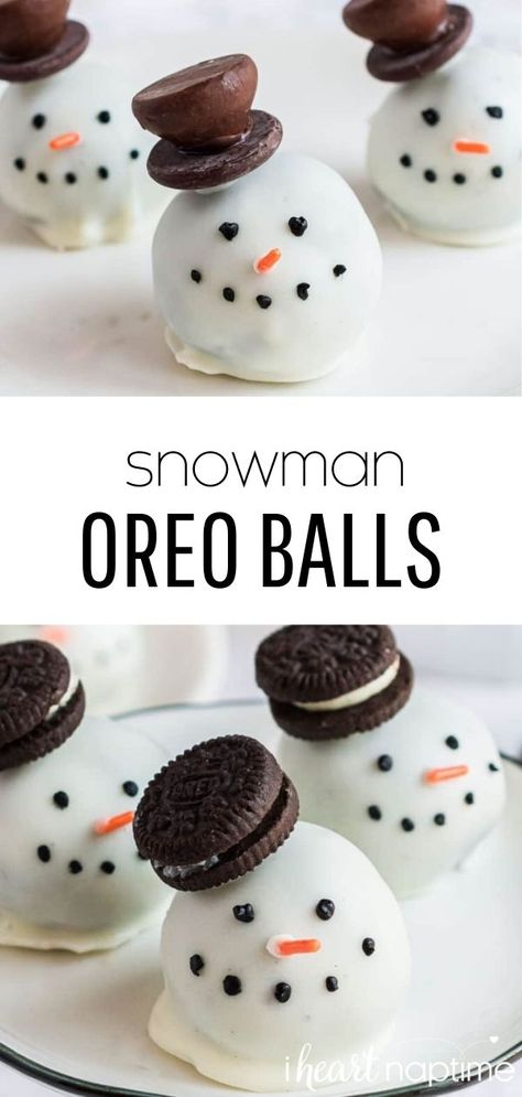 Snowman Oreo Balls, Oreo Balls Christmas, Oreo Balls Recipe, Melting Snowman, Christmas Baking Recipes, Oreo Balls, Christmas Food Desserts, Xmas Cookies, Christmas Party Food